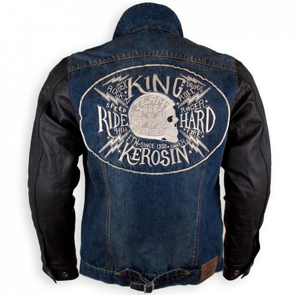 King Kerosin Denim Leather Kevlar Biker Jacket - Speedrebel Ride Hard