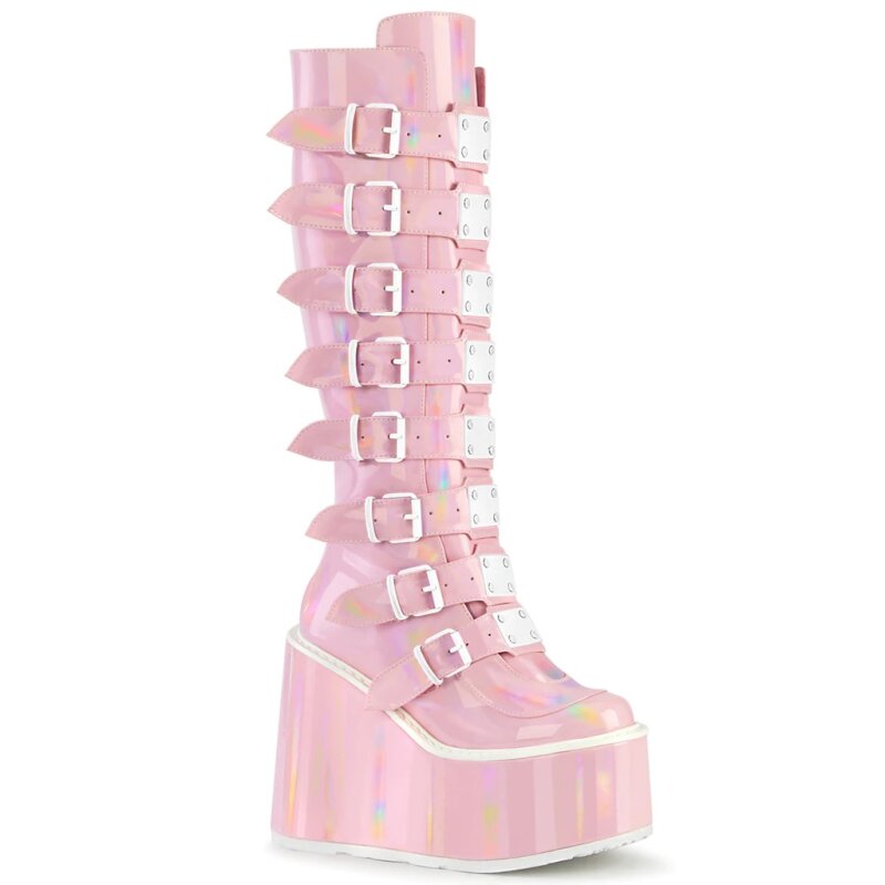 Demonia Platform Boots - Swing-815 Baby Pink Holo