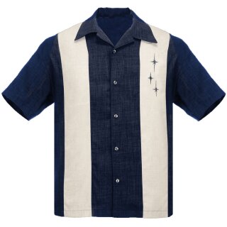 Steady Clothing Vintage Bowling Shirt - Three Star Dark Blue