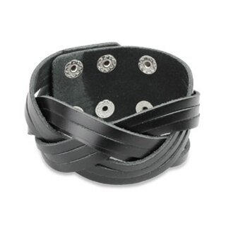 The Rock Shop Leather Wristband - Triple Cut Weaves Black