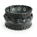 The Rock Shop Leather Wristband - Wide Weaved Black