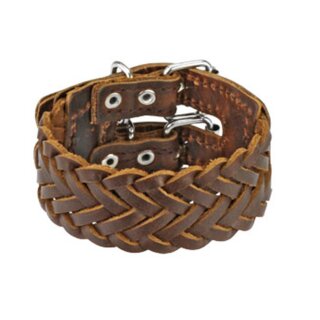 The Rock Shop Leather Wristband - Triple Weaved Double Buckle Brown