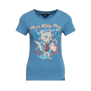 Queen Kerosin T-Shirt - Purr Kitty Purr modrá