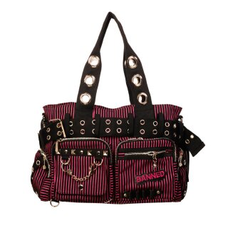 Banned - Pin Stripe Handbag / Shoulder Bag Black Red