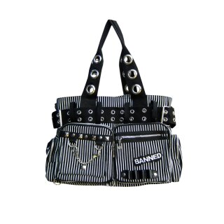 Banned - Pin Stripe Handbag / Shoulder Bag Black White