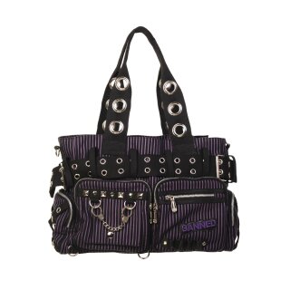 Banned - Pin Stripe Handbag / Shoulder Bag Black Purple