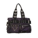 Banned - Pin Stripe Handbag / Shoulder Bag Black Purple
