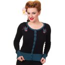 Banned Cardigan - Twisted Swallows Black & Blue XS