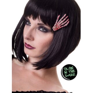 Banned Hair Clip - Skeleton Hand Glow In The Dark Pink