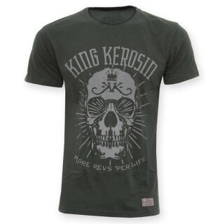 Camiseta de King Kerosin - Más Revs Per Life Cráneo Verde Oliva