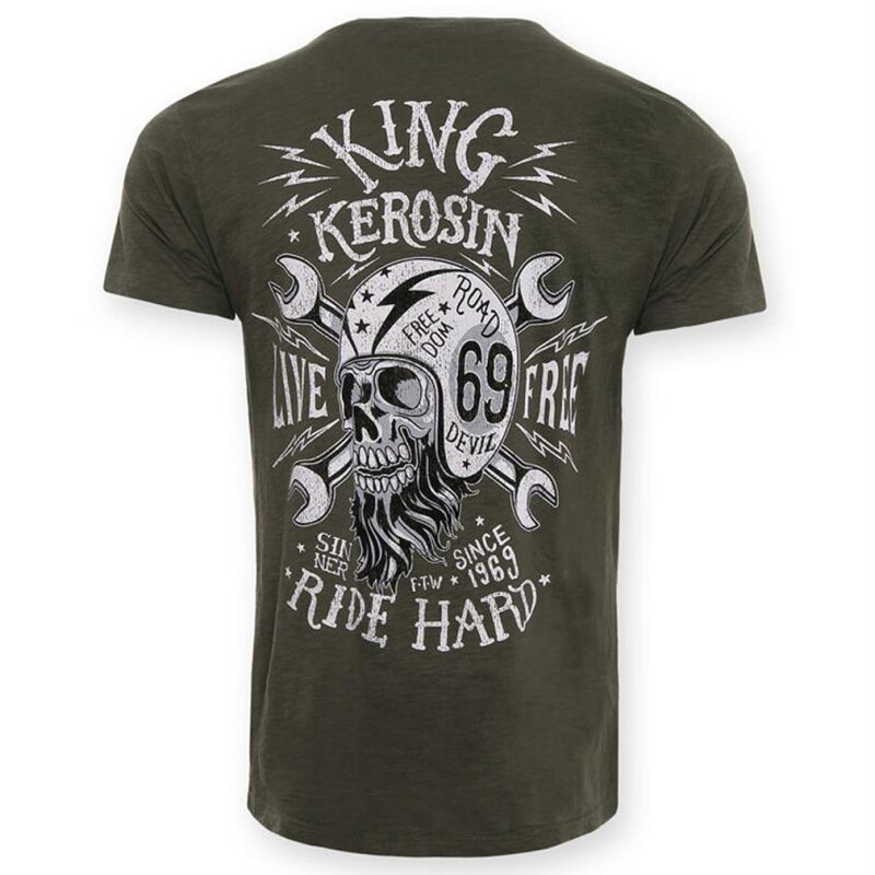 King Kerosin T-Shirt - Live Free, Ride Hard Vintage Olivgrün, € 19,90