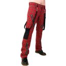 Black Pistol Jeans Trousers - Punk Pants Tartan Red 38