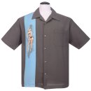Steady Clothing Vintage Bowling Shirt - Single Pin-Up Bleu