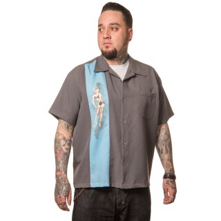 Steady Clothing Vintage Bowling Shirt - Single Pin-Up Blau S