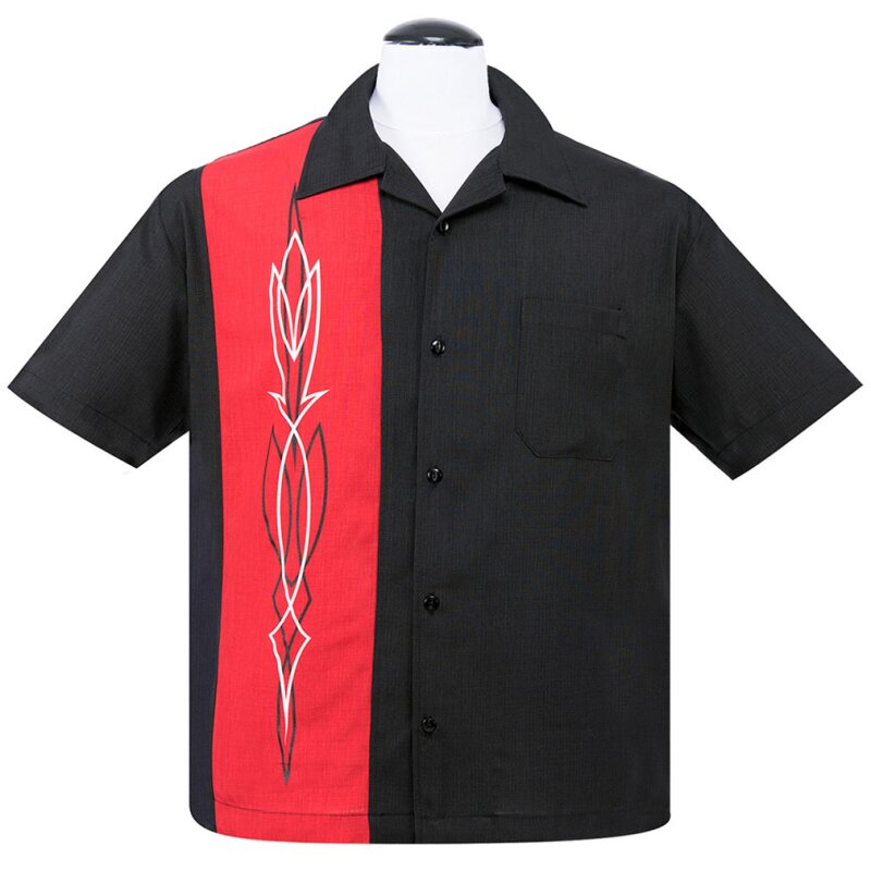 Steady Clothing Vintage Bowling Shirt - Hot Rod Pinstripe Red, € 55,90