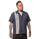 Steady Clothing Vintage Bowling Shirt - V8 Pinstripe Panel Navy Blue M