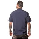 Steady Clothing Vintage Bowling Shirt - V8 Pinstripe Panel Navy Blue XL