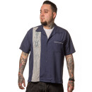 Steady Clothing Vintage Bowling Shirt - V8 Pinstripe Panel Navy Blue