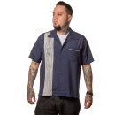 Steady Clothing Vintage Bowling Shirt - V8 Pinstripe Panel Navy Blue