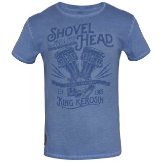 T-shirt lavé à Lhuile King Kerosin - tête de pelle bleu clair XL