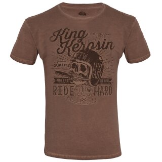 T-shirt lavé à Lhuile King Kerosin - Fabriqué en marron clair M