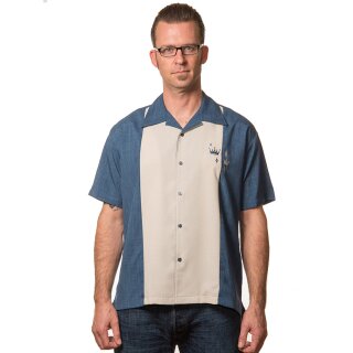 Steady Clothing Vintage Bowling Shirt - Contrast Crown Blau L