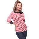 Steady Clothing Bluse - Striped Boatneck Rot XL