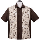 Steady Clothing Vintage Bowling Shirt - Vegas Lights Panel Brown L