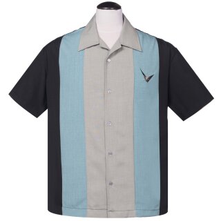 Steady Clothing Vintage Bowling Shirt - Mad Atomic Men Bleu XL