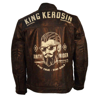 King Kerosin Biker Leather Jacket - Dirty Rider Brown XXL