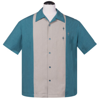 Steady Clothing Vintage Bowling Shirt - The Crosshatch Türkis XXL