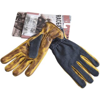 King Kerosin Leather Biker Gloves - Work Glove Denim To Faded Brown XXL
