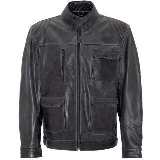 King Kerosin Biker Leather Jacket - Blanko Black M