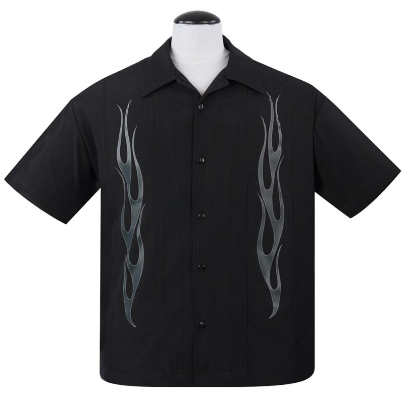 Steady Clothing Vintage Bowling Shirt - Flame N Hot Black, € 59,90