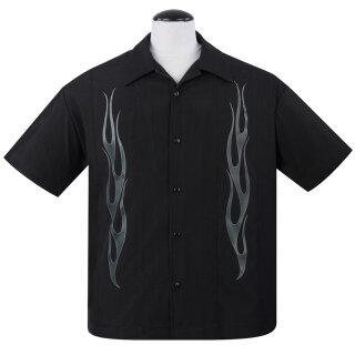 Steady Clothing Vintage Bowling Shirt - Flame N Hot Schwarz XL