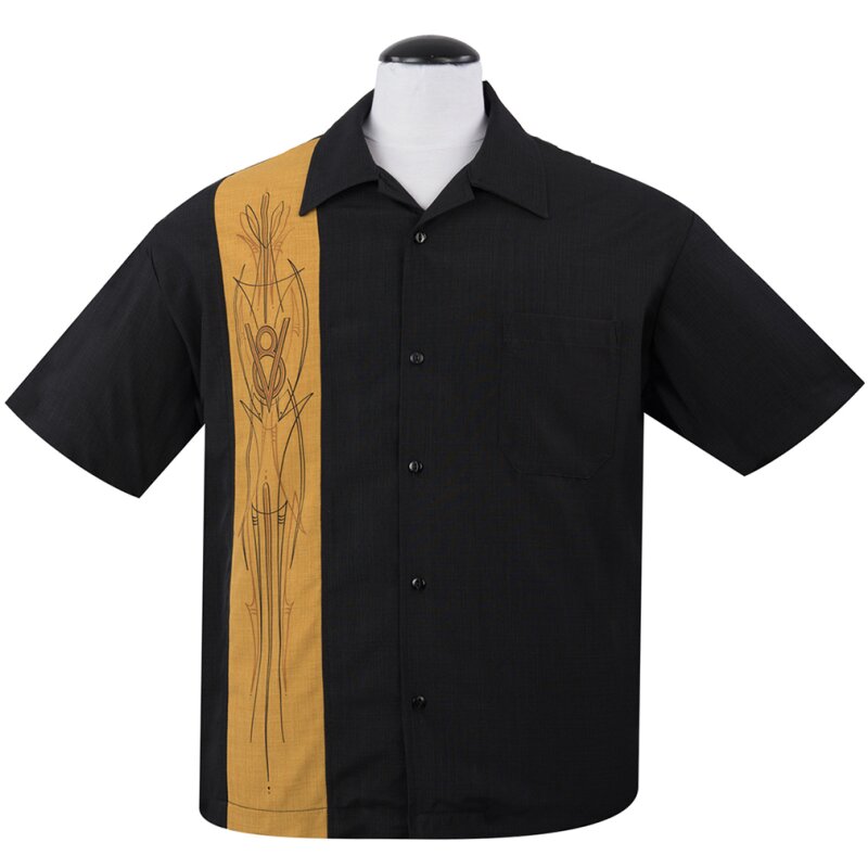 Steady Clothing Vintage Bowling Shirt - V8 Pinstripe Panel Mustard, € 59,90