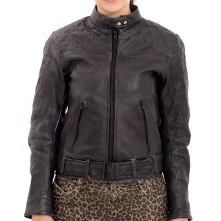 Queen Kerosin Leather Biker Jacket - Kontrast Black