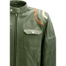 King Kerosin Biker Leather Jacket - Racer Stripes Olive