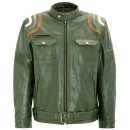 King Kerosin Biker Leather Jacket - Racer Stripes Olive M