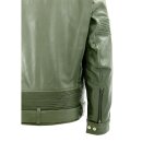 King Kerosin Biker Leather Jacket - Racer Stripes Olive L
