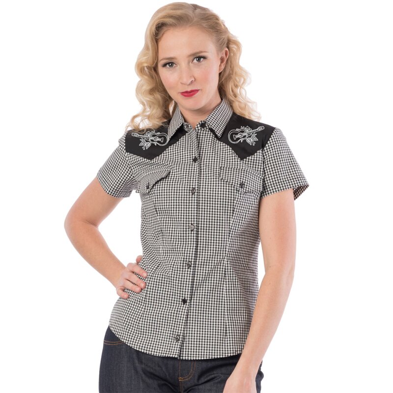 Steady Clothing Western Bluse - Rockabilly Rose Schwarz XL