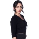 Banned Retro 3/4-Sleeve Crop Top - Pussy Bow Black M