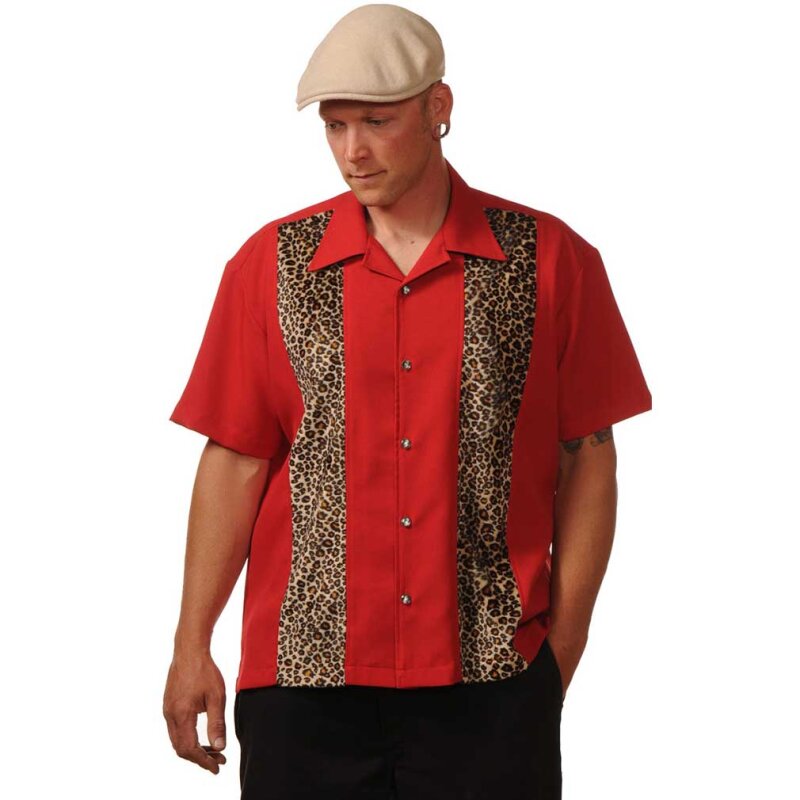Steady Clothing Vintage Bowling Shirt - Leopard Panel Red, € 59,90