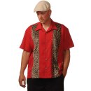 Steady Clothing Vintage Bowling Shirt - Leopard Panel Red
