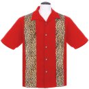Steady Clothing Vintage Bowling Shirt - Leopard Panel Rouge