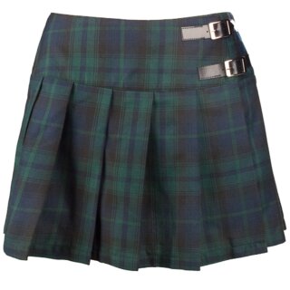 Black Pistol Pleated Mini Skirt - Buckle Mini Tartan Green XL