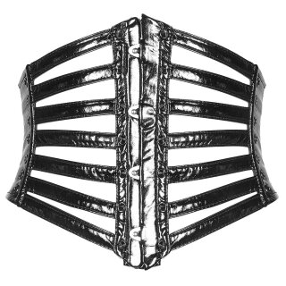 Punk Rave Patent Leather Waist Cincher - Black Cage XL-XXL