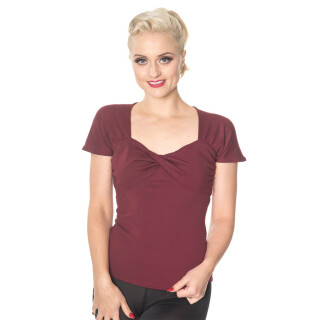 Banned Retro Vintage Top - She Who Dares Burgundy