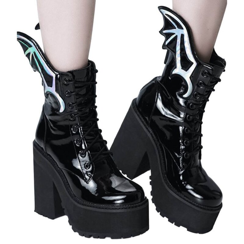 Killstar Gothic Punk Lack Plateaustiefel Rave to the Grave Platform Boots