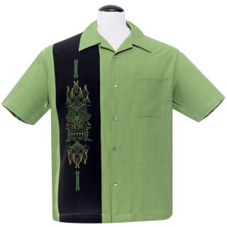 Steady Clothing Camisa vintage para bolos - Tiki Verde a rayas